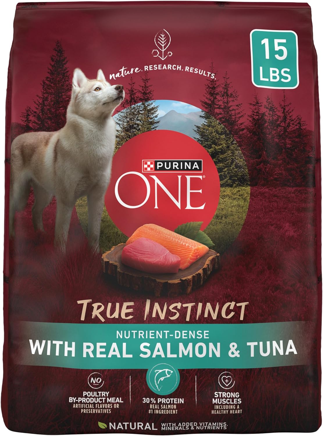Purina ONE True Instinct With Real Salmon and Tuna Natural With Added Vitamins, Minerals and Nutrients High Protein Dog Food Dry Formula - 15 lb. Bag
