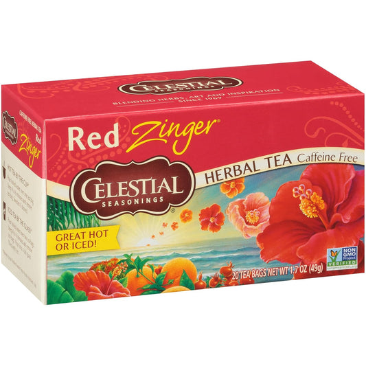 Celestial Seasonings Hibiscus Tea, Red Zinger Herbal Tea, Caffeine Free, 20 Tea Bags