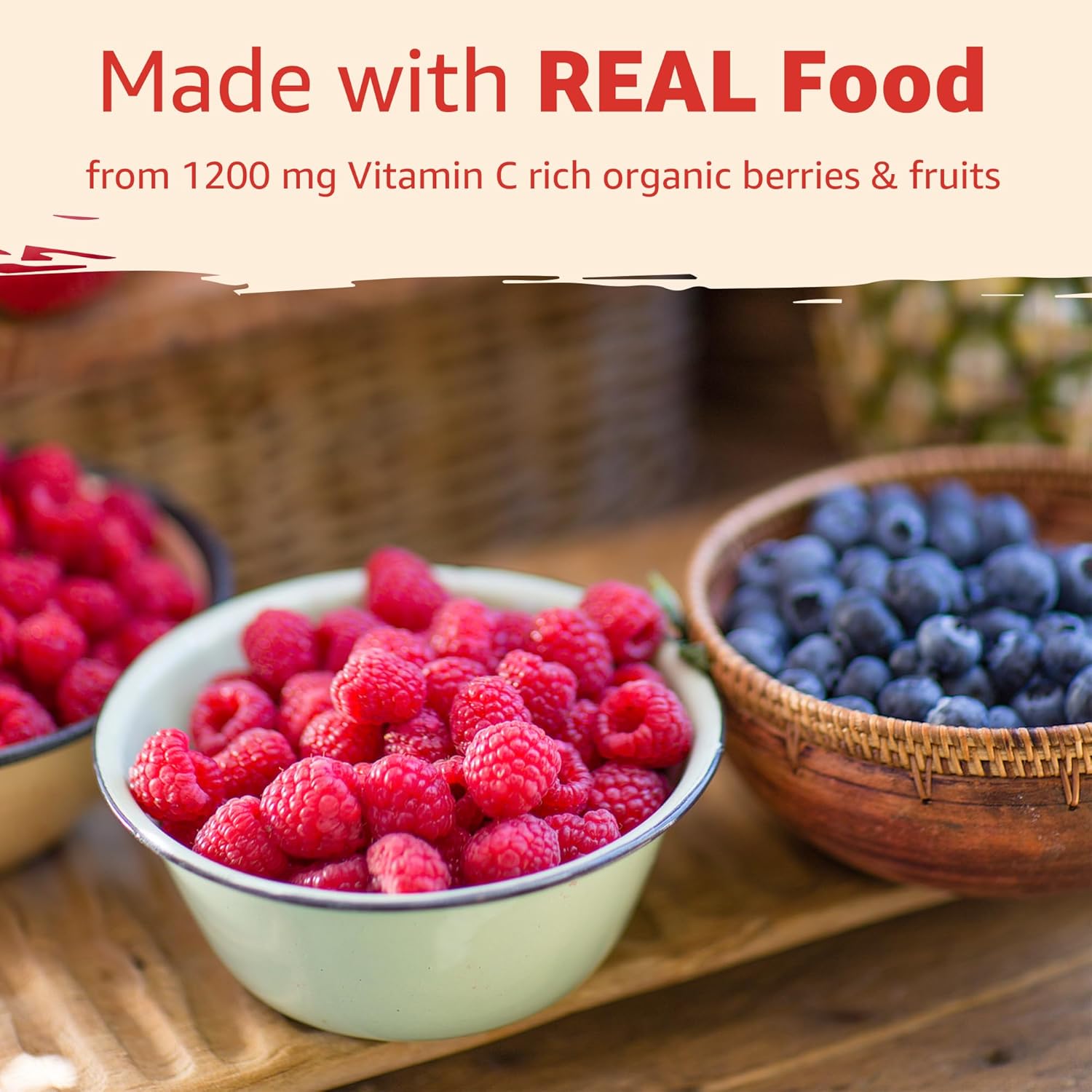 Organic Vitamin C Gummies 120Mg For Adults, Sugar Free, Daily Immune Defense, Raw Antioxidant, 100% Whole Food Chewable Vitamin C Supplement From 1200Mg Berries & Fruits For Collagen, Vegan, 60 Counts : Health & Household