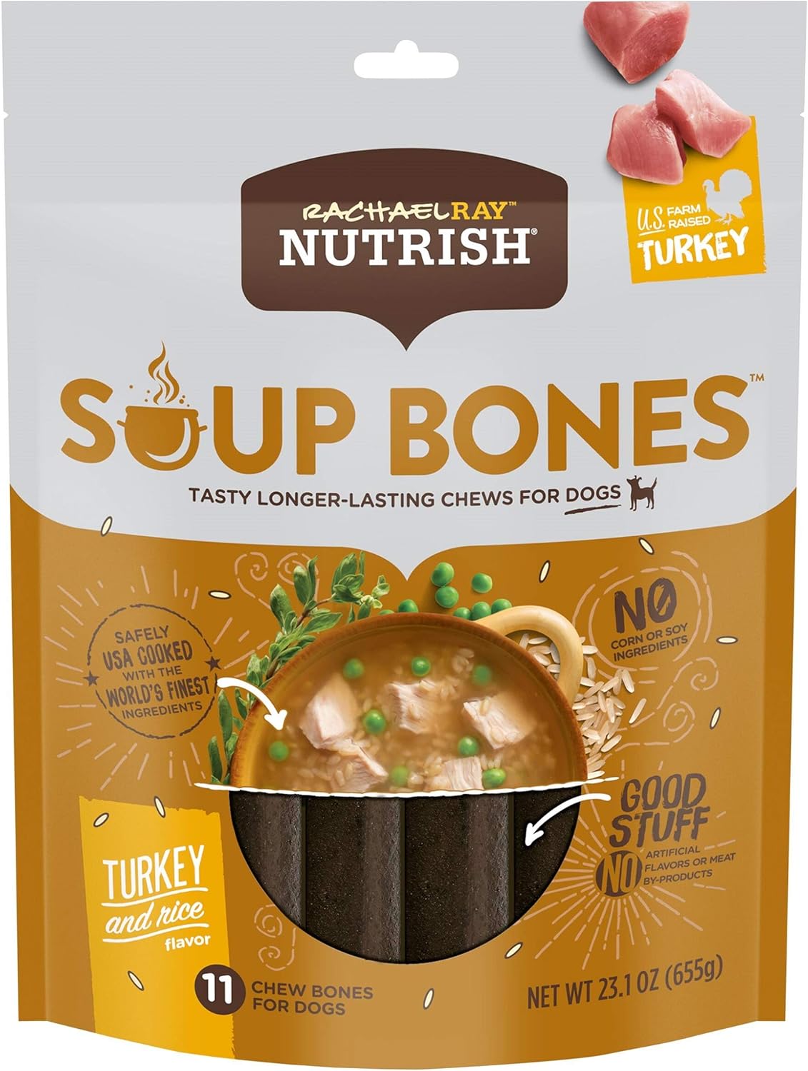Rachael Ray Nutrish Soup Bones Dog Treats, Turkey & Rice Flavor, 11 Bones