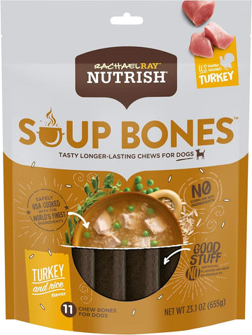 Rachael Ray Nutrish Soup Bones Dog Treats, Turkey & Rice Flavor, 11 Bones