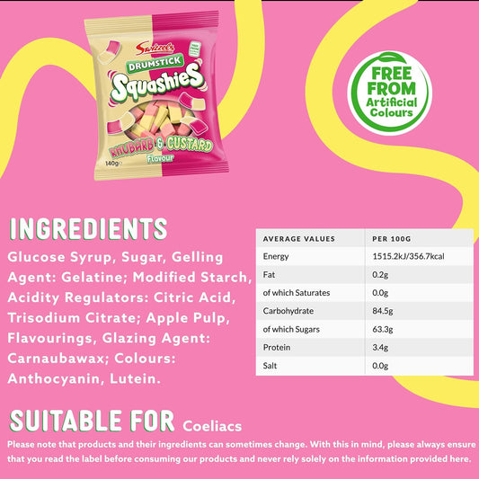 Swizzels Squashies Sweets - Rhubarb And Custard Flavour Squashies - Single Pack 140G