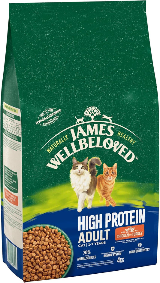 James Wellbeloved Adult High Protein Chicken and Turkey 4 kg Bag, Hypoallergenic Dry Cat Food?unit437771