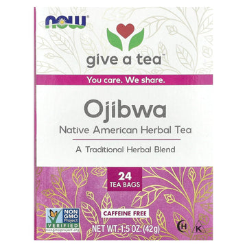 Now Foods Give A Tea™ Ojibwa Tea, Herbal, Caffeine-Free, 24 Bags, Traditional North American Blend For Overall Wellness