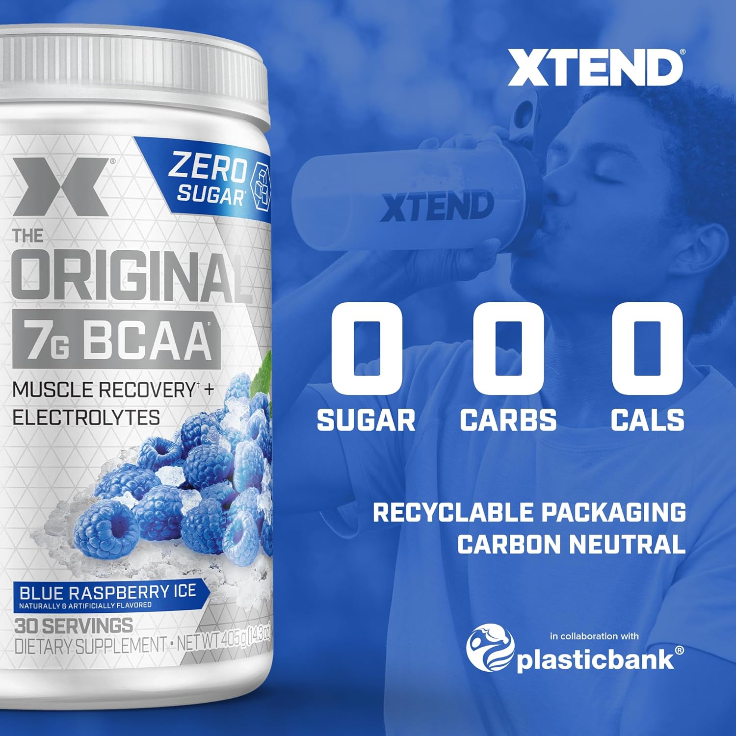 XTEND Original BCAA Powder Blue Raspberry Ice - Sugar Free Post Workout Muscle Recovery Drink with Amino Acids - 7g BCAAs for Men & Women - 30 Servings : Health & Household