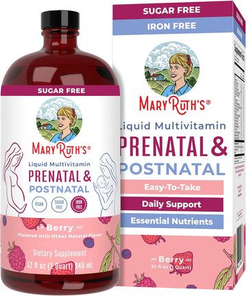 Maryruth Organics Postnatal & Prenatal Vitamins For Women | Sugar Free | Womens Multivitamin For Pre-Conception, Pregnancy & Nursing | Ginger | Selenium | Folate | Vegan | Non-Gmo | Gluten Free | 32Oz