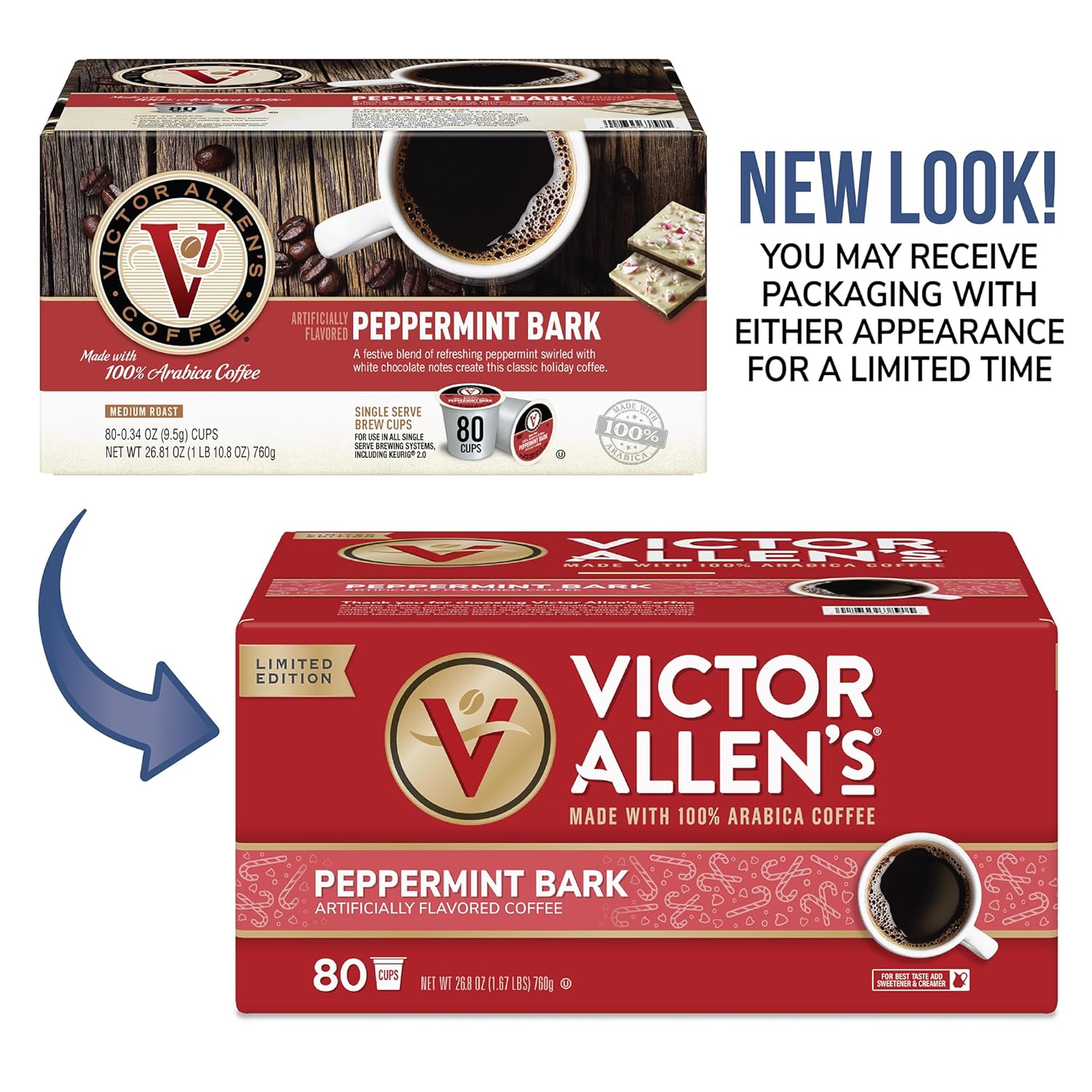 Victor Allen'S Coffee Peppermint Bark Flavored, Medium Roast, 32 Count, Single Serve Coffee Pods For Keurig K-Cup Brewers