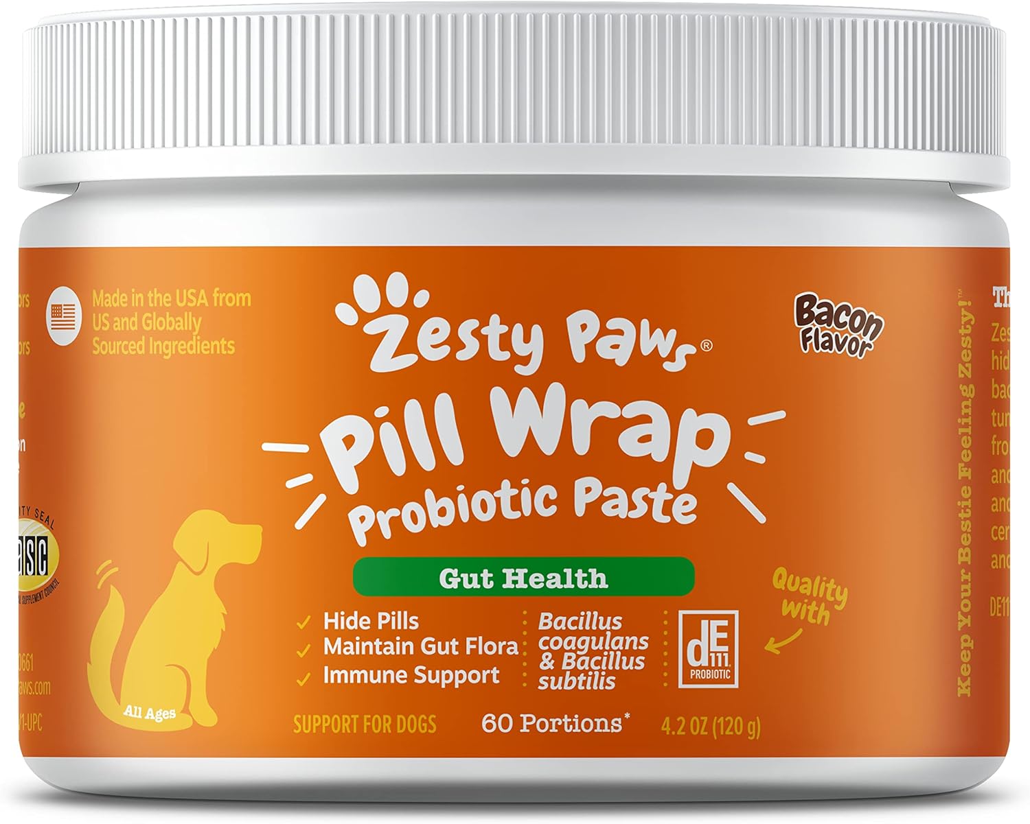 Zesty Paws Pill Wrap Probiotic Paste For Dogs - Immune & Digestive System Support - Bacon Flavor - With De111 Bacillus Subtilis - Pockets Any Pill, Tablet & Capsule For Your Dog - 60 Portions…