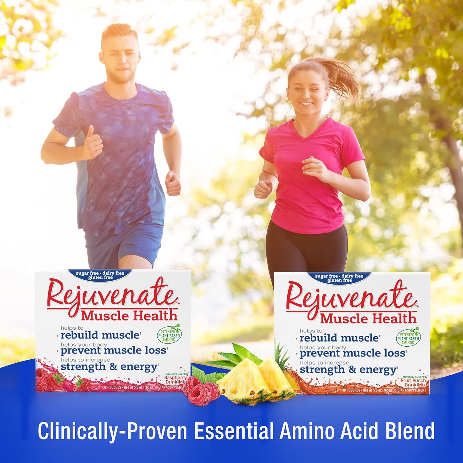 REJUVENATE Element Nutrition Pre Workout Amino Acids Blend, Clinically Proven Protein Powder Water Flavoring Packets for 40 Plus Age, Gluten Free Amino Energy Powder, Raspberries Flavor | 30 Servings : Health & Household