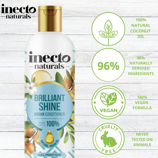 Inecto Natural Argan Shine Conditioner 500Ml, Rich & Nourishing Pure Argan Oil For Beautiful Healthy Shine, For Dull Damaged Hair