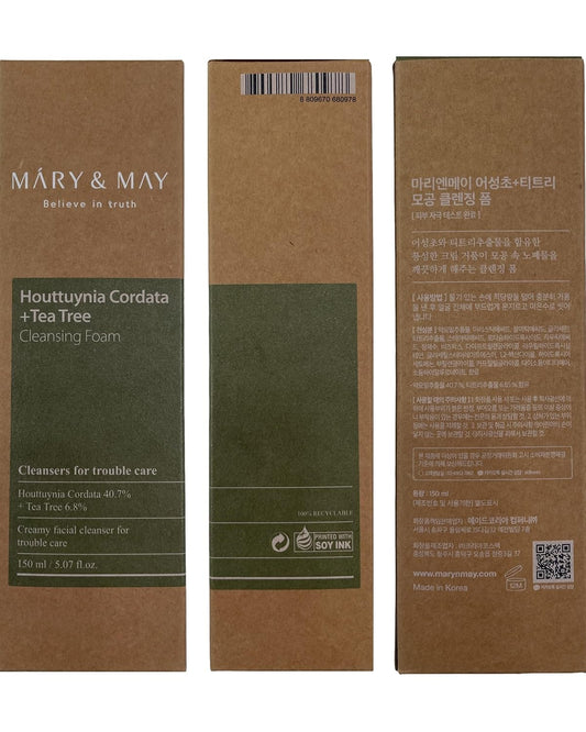 Mary&May Houttuynia Cordata + Tea Tree Deep Clean Foam - Pore Cleansing, Skin Trouble Care, Soothing Hydration - Korean Skincare, Ewg Green Grade, Hypoallergenic, 5.07 Fl Oz