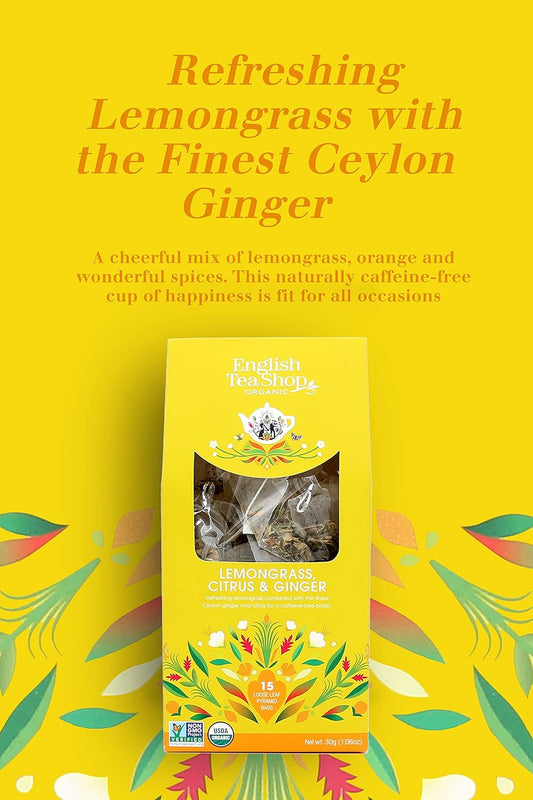 English Tea Shop Organic Lemongrass Citrus & Ginger Loose Leaf - 15 Loose Leaf Pyramid Tea Bags