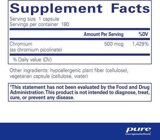Pure Encapsulations Chromium (Picolinate) 500 Mcg | Hypoallergenic Sup