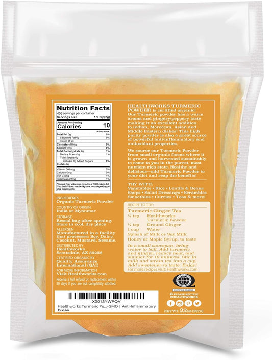 Healthworks Turmeric Powder (32 Ounces / 2 Pounds) | Ground Raw Organic | Curcumin & Antioxidants | Keto, Paleo, Vegan, Non-GMO