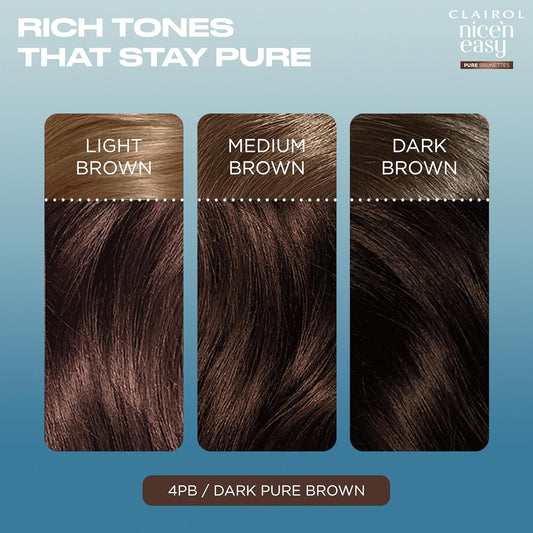 Clairol Nice N’ Easy Pure Brunettes Hair Colour | Pure And Rich Brown Tones | Smooth, Natural Hair Colour | With Pre-Colour Serum | 100% Grey Coverage | 4Pb Deep Mocha Brown| Permanent Hair Dye
