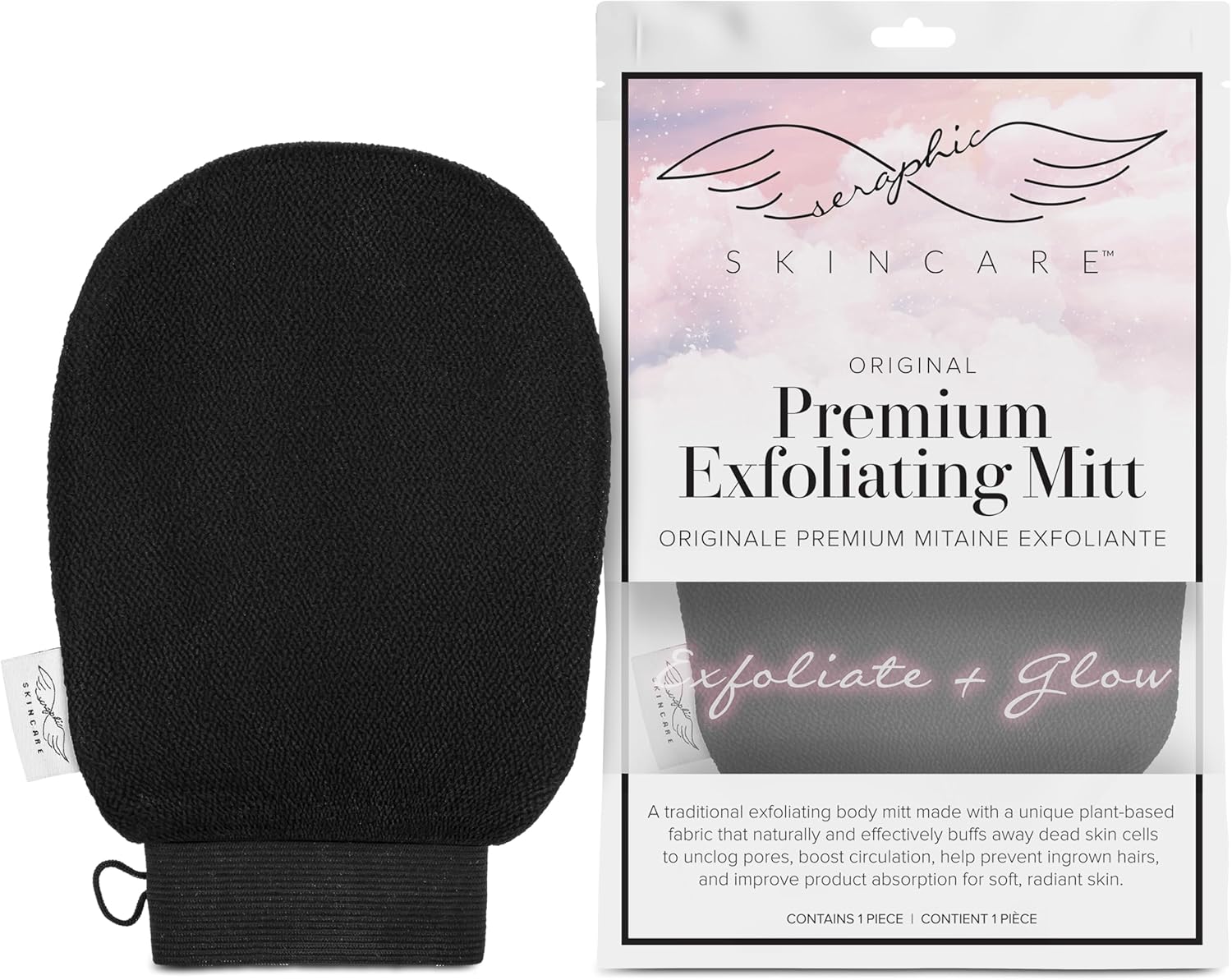 Seraphic Skincare Premium Exfoliating Glove (Medium) – Viscose Fiber Korean Exfoliating Mitt For Sensitive Skin – Body Scrubber, Dead Skin Remover For Body & Self Tanner Removal & Application