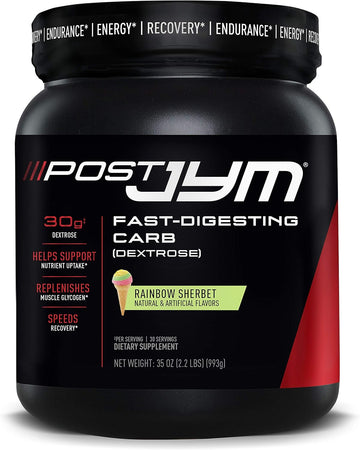 Post Jym Carb Fast Digesting Post Workout Recovery Powder | Pure Dextrose, Glycogen Replenishment, Athletic Performance, Muscle Growth | Rainbow Sherbet 30 Servings