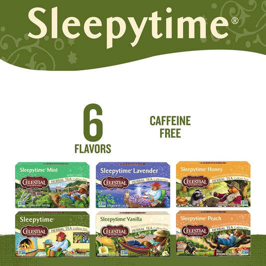 Celestial Seasonings Sleepytime Herbal Tea Variety Pack, Caffeine Free, 20 Tea Bags Box, (Pack Of 6)