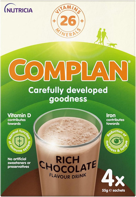 Complan Rich Chocolate Nutritional Drink Sachets, 4 X 55 G (Pack Of 4)