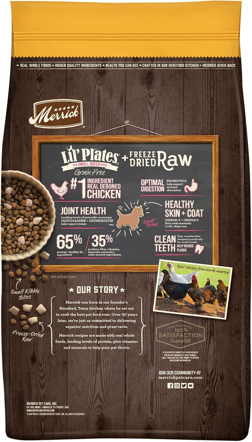 Merrick Lil’ Plates Grain Free Dry Dog Food For Small Dogs, Chicken And Sweet Potato Kibble With Raw Bites - 4.0 lb. Bag : Pet Supplies