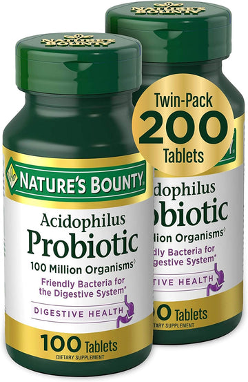 Nature'S Bounty Acidophilus Probiotic, Daily Probiotic Supplement, Supports Digestive Health, Twin Pack, 100 Count (Pack Of 2)