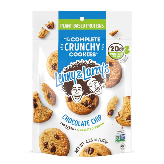 Lenny & Larry's The Complete Crunchy Cookie, Chocolate Chip, 6g Plant Protein, Vegan, Non-GMO, 4.25 Ounce Pouch (Pack of 6)