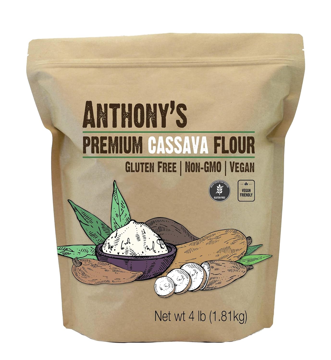 Anthony'S Cassava Flour, 4 Lb, Batch Tested Gluten Free, Non Gmo, Vegan