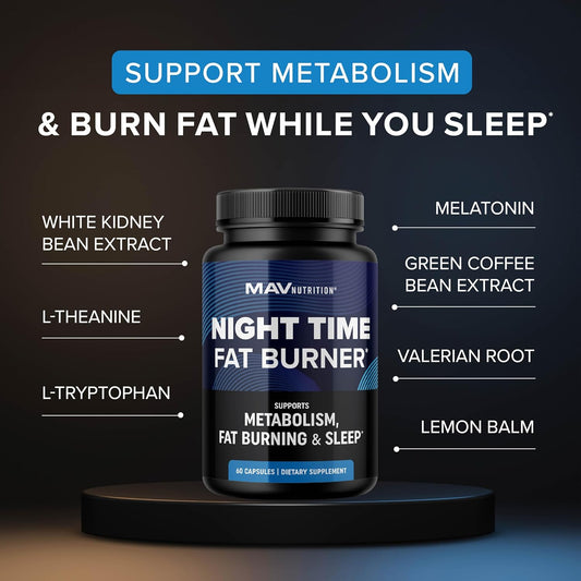 Night Time Fat Burner For Weight Loss Support & Sleep Aid | Appetite Suppressant, Carb Blocker, Overnight Metabolism Booster For Stomach Fat Burner & Night Shred With Melatonin | Non-Gmo, Vegan 60Ct