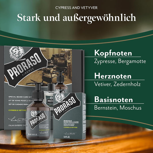 Proraso Beard Care Duo Kit For New Or Short Beards With Beard Balm And Beard Wash, Cypress & Vetyver