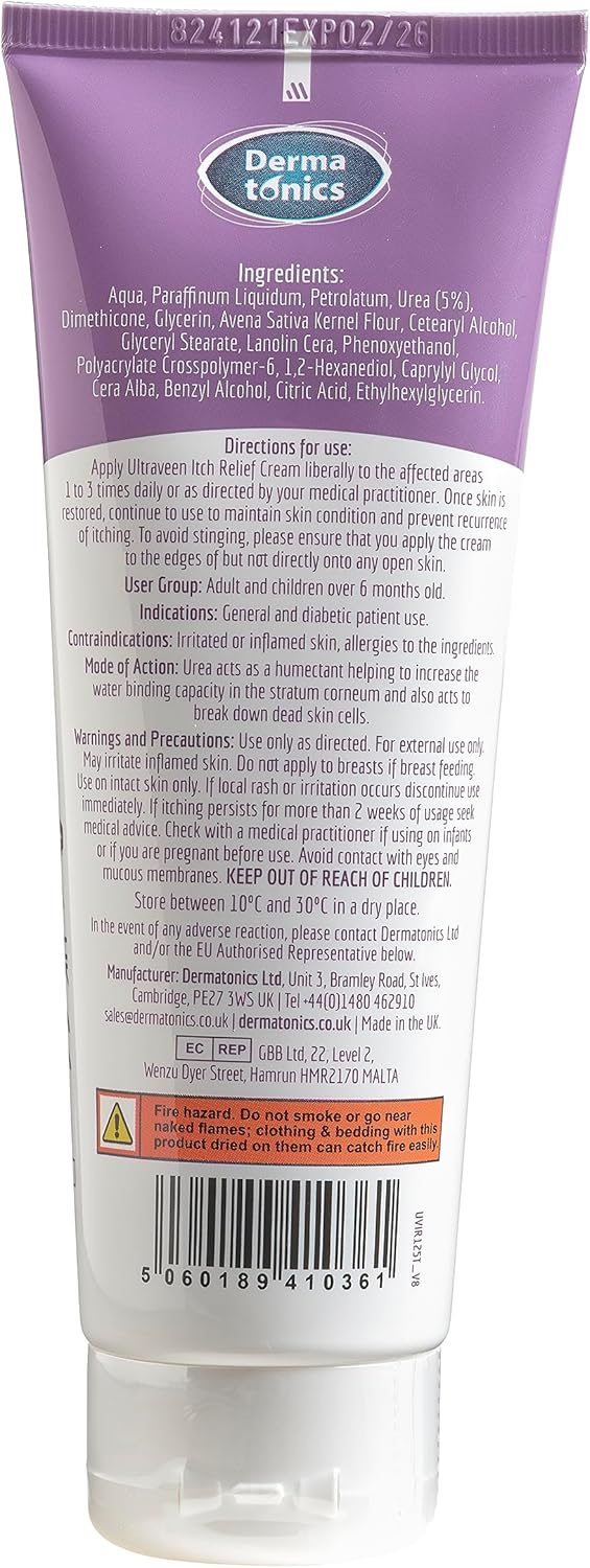 Dermatonics Ultraveen Itch Relief Cream - A Gentle, Perfume and Paraben-Free Formula with Finnish Colloidal Oatmeal | Relief and Comfort for Eczema and Psoriasis-Prone Skin | 125 ml : Amazon.co.uk: Health & Personal Care