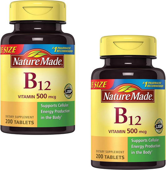 Nature Made Vitamin B12 500 mcg. Tablets Value Size 200 Ct - Pack of 2