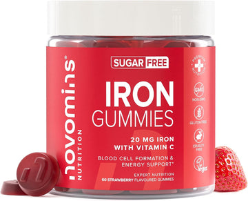 20Mg Iron Gummies With 24Mg Vitamin C - 1 Month Supply - Sugar Free - Immune System & Energy Booster - Alternative To High Strength Tablets - Iron Supplements For Women & Men - Novomins