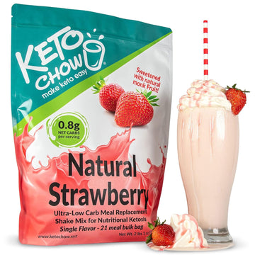 Keto Chow Natural Strawberry | Keto Meal Replacement Shake | Nutritionally Complete | Low Carb | Delicious Easy Meal Substitute | You Choose The Fat | 21 Meal Bulk Pack