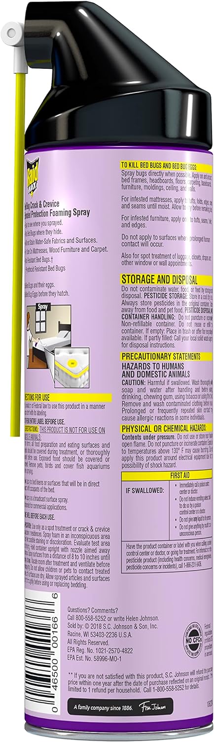 Raid Max Bed Bug Crack & Crevice Extended Protection Foaming Spray, Kills Bed Bugs For Up To 8 Weeks On Laminated Woods And Surfaces, 17.5 Oz