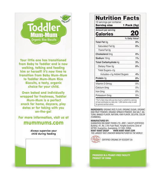 Hot-Kid Toddler Mum-Mum Rice Biscuits, Organic Mango & Kiwi, 24 Pieces (Pack of 6)