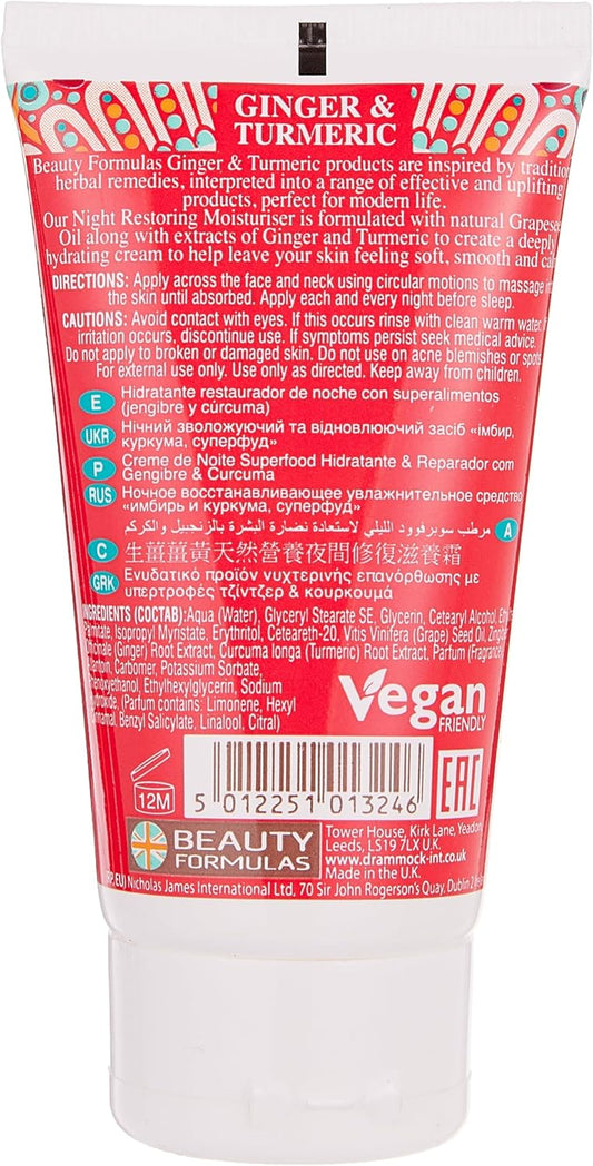 Beauty Formulas Moisturiser Ginger & Turmeric Night 75Ml, White