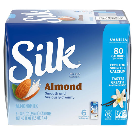 Silk Shelf-Stable Almond Milk Singles, Vanilla, Dairy-Free, Vegan, Non-Gmo Project Verified, 8 Oz., 6 Pack