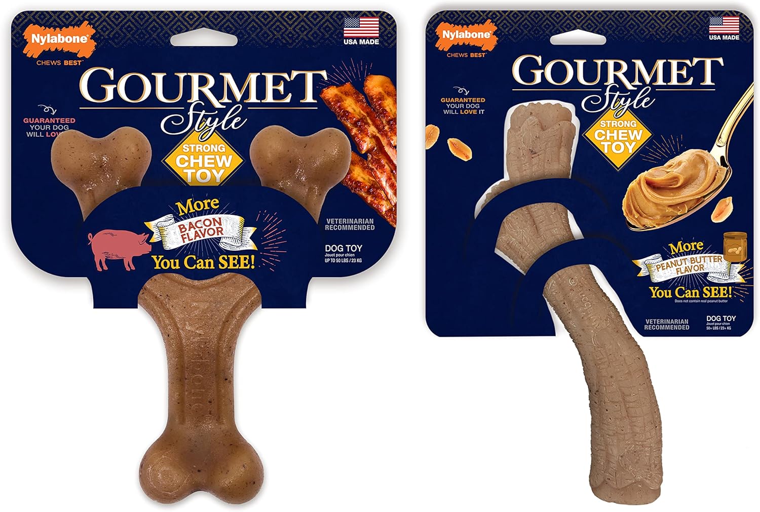 Nylabone Gourmet Style Strong Chew Stick & Wishbone Dog Chew Toy Bundle, Bacon & Peanut Butter Flavor, Large/Giant (2 Count)