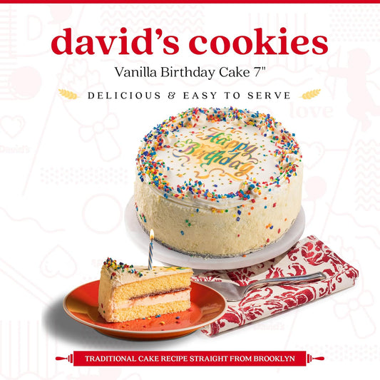 David'S Cookies Vanilla Birthday Cake 7"- Premium Fresh Ingredients - Surprise Your Friend And Family With Our Vanilla And Raspberry Flavor Birthday Cake Dessert