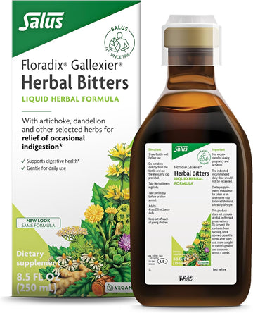 Floradix Gallexier Herbal Bitters - Digestive Support Supplement With Artichoke, Dandelion, Turmeric, Ginger & More - Liquid Formula - Easily Absorbed - Vegan, Non-Gmo - 8.5 Fl Oz