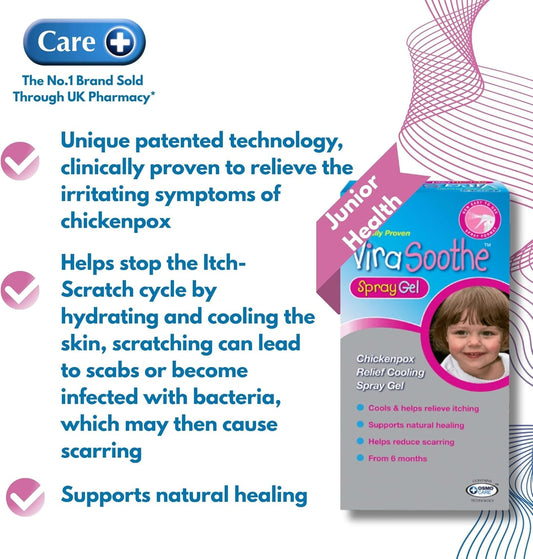Care Virasoothe Spray Gel 60G, Chickenpox Relief, Cools + Soothes Skin, 6+ Months, Supports Natural Healing, Helps Stop The Itch, Clinically Proven Effective Relief, Reduces Long-Term Scarring