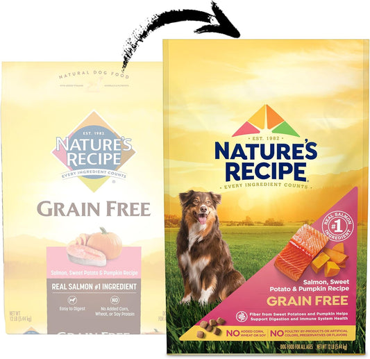 Nature’S Recipe Grain Free Salmon, Sweet Potato & Pumpkin Recipe Dry Dog Food, 12 Lb. Bag