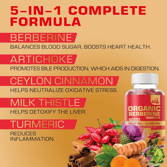 Berberine Supplement Gummies (1200Mg) With Ceylon Cinnamon, Turmeric, Milk Thistle & Artichoke - Sugar Free, Gluten Free, Gmp Quality