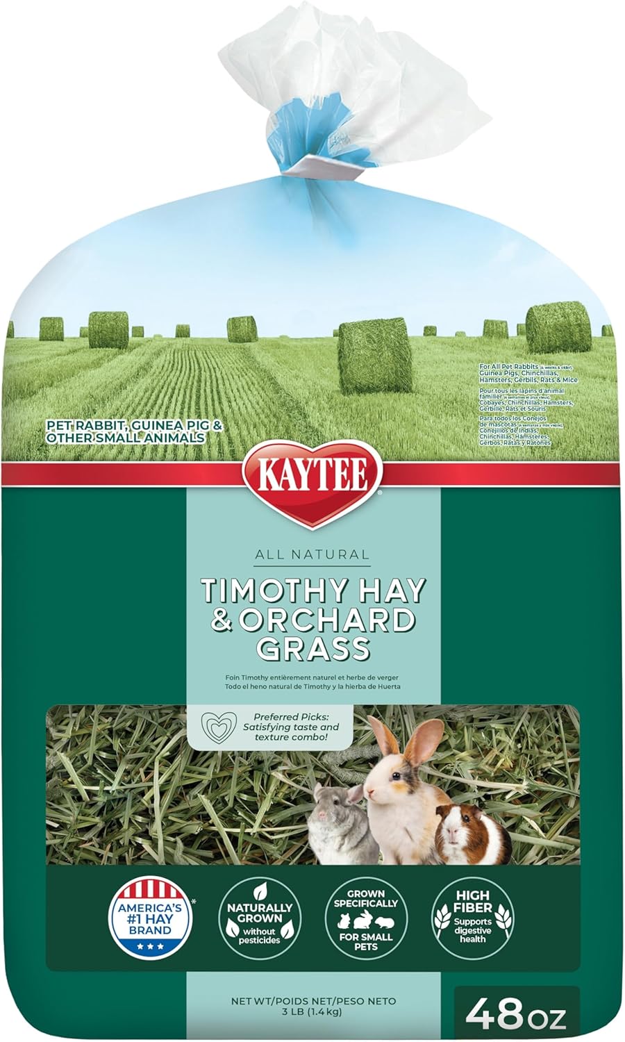 Kaytee Timothy Hay & Orchard Grass For Guinea Pigs, Rabbits & Other Small Animals, 48 Oz