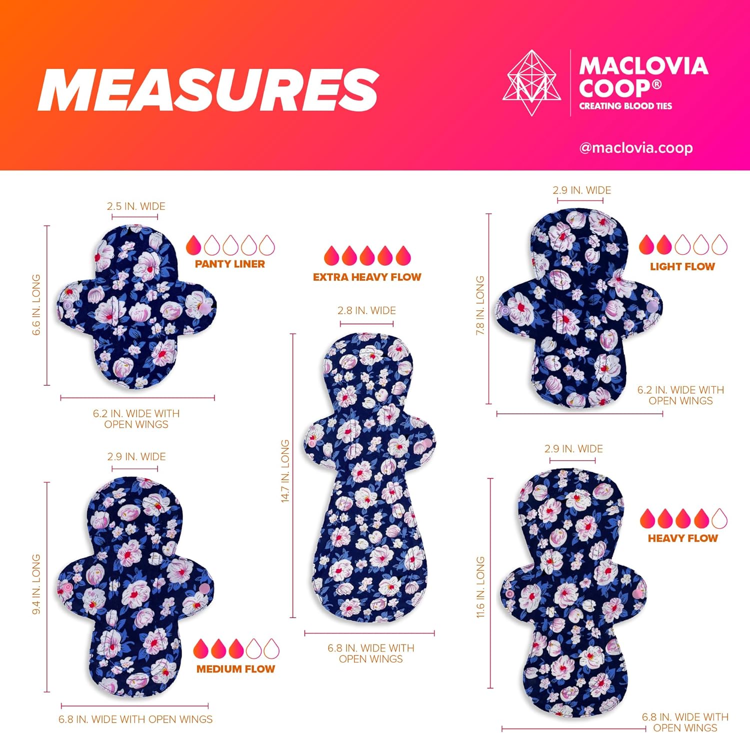 MACLOVIA COOP - Reusable Pads Menstrual - Reusable Pads - Reusable Menstrual Pads - Reusable Pads for Women - Leak Free Cotton Reusable Menstrual Pads + 1 Wet Bag Randomly Prints (All Size Pack) : Health & Household