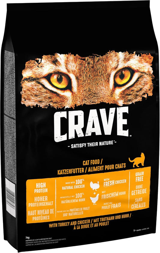 Crave Turkey & Chicken 7 kg Bag, Premium Adult Dry Cat Food with high Protein, Grain-free?436178