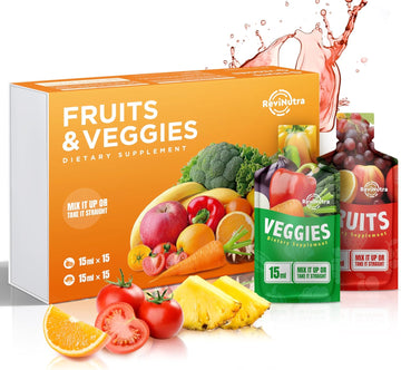 Fruit And Veggies Supplement - 30 Pouches Superfoods & Super Greens For Adults & Kids - Liquid Fruits And Vegetables With Vitamins & Minerals - Support Energy, Detox, Immunity, Digestion & Metabolism