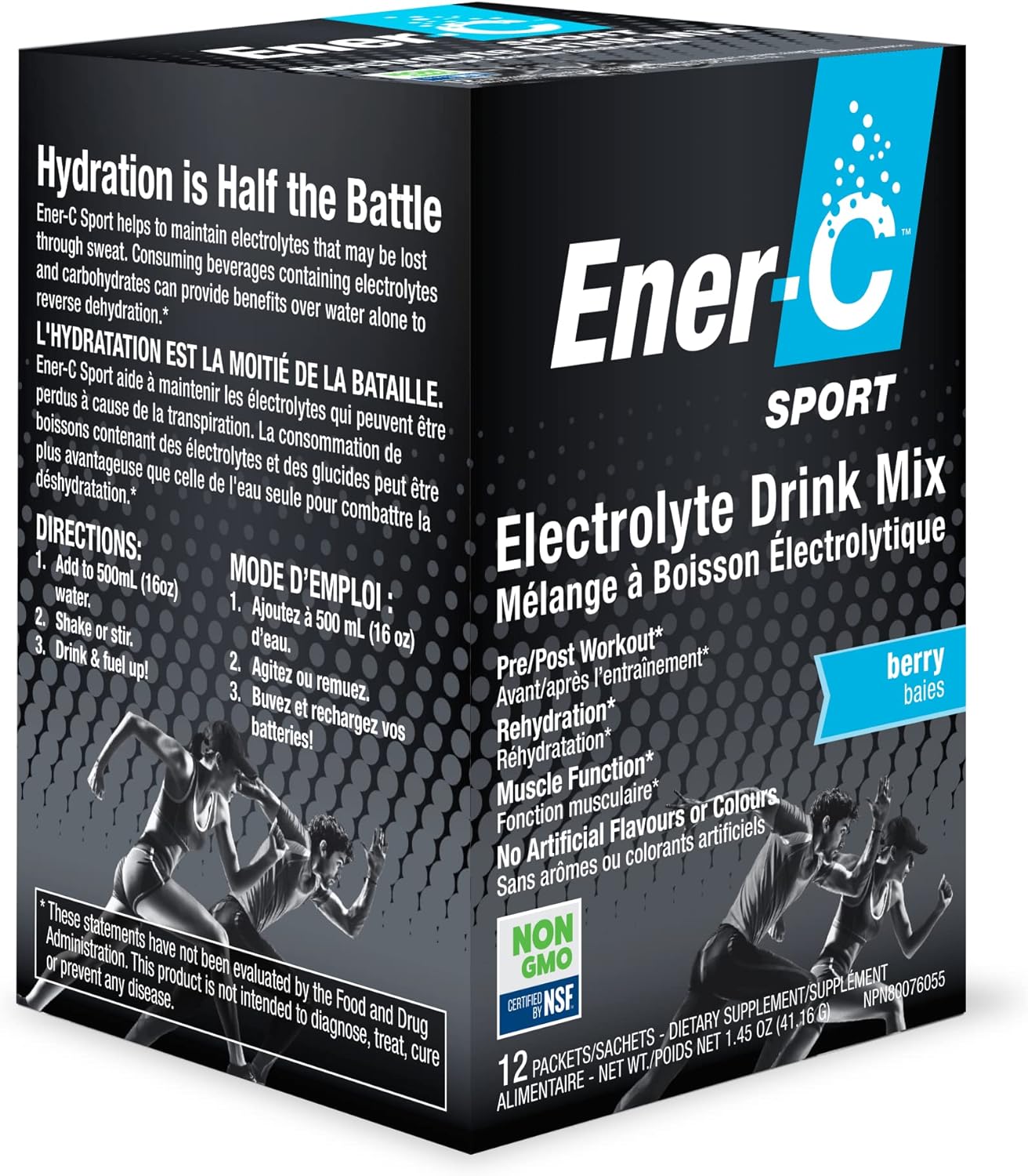 Ener-C Sport Electrolyte Hydration Drink Mix Powder Vitamin C Magnesium Zinc & Electrolytes Support Muscle Recovery, Energy & Immunity - Caffeine Free Low Sugar Vegan Mixed Berry - 12 Count