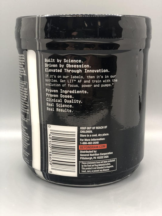 Beyond Raw Lit Af | Advanced Formula Clinical Strength Pre-Workout Powder | Contains Caffeine, L-Citruline, And Nitrosigine | Icy Fireworks | 20 Servings