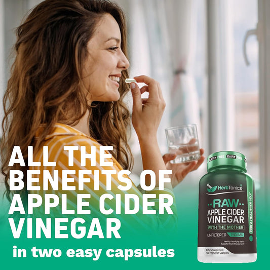 Herbtonics Raw Apple Cider Vinegar Capsules 1500Mg With Mother | Weight Management, Detox & Digestion Formula With Glp-1 Support | Unfiltered Acv For Metabolic Support | 120 Vegan Capsules